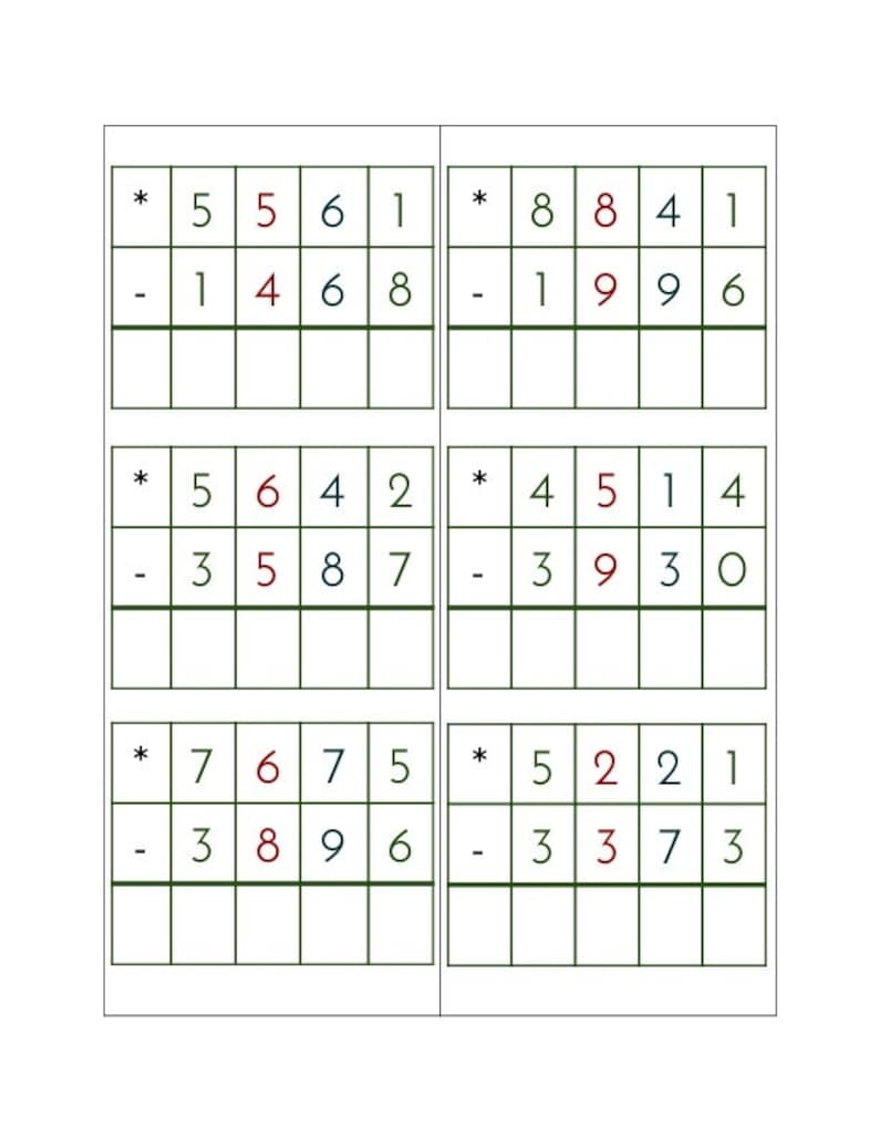 Subtraction Problem Cards Montessori 72 Problems Etsy
