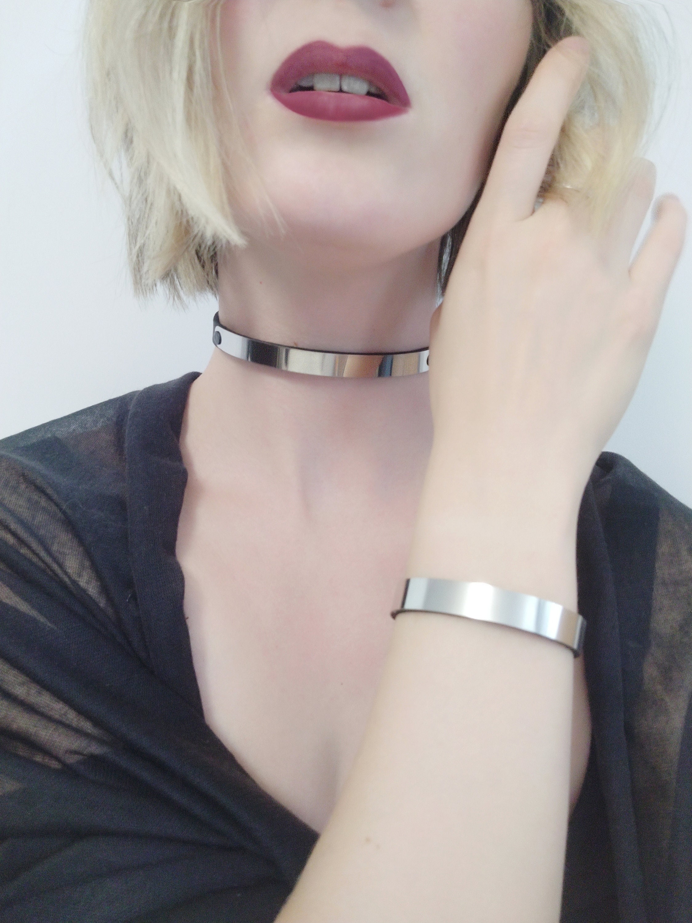 Metal choker wide choker metal necklace silver choker Etsy