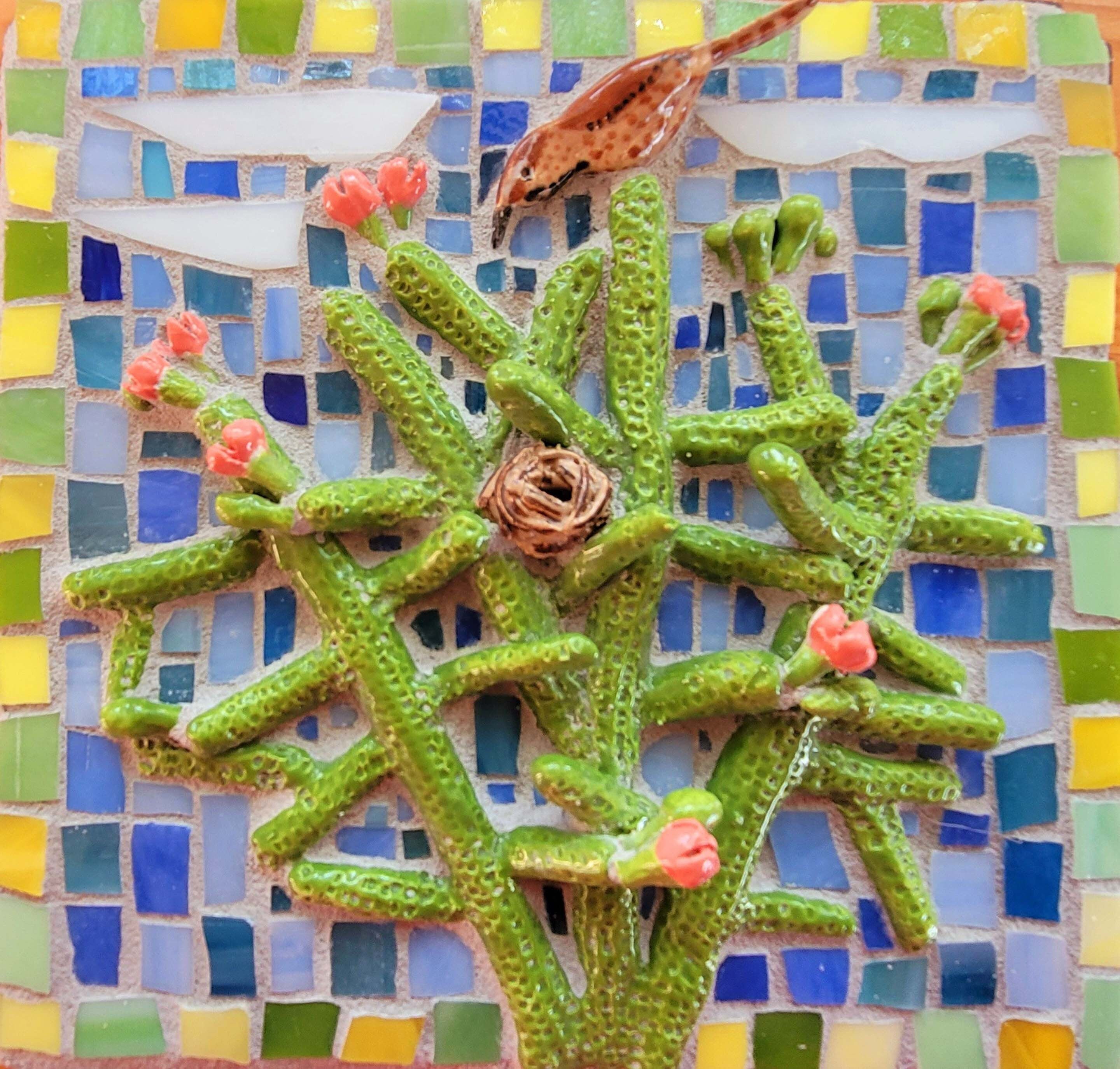 Mosaic wall art glass art birds cactus southwest Etsy