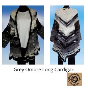 Plus Sized Cardigan, Black, White and Grey Ombre Long Cardigan