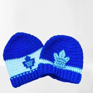 Handmade TML Fan Acrylic Hat Set, Blue & White Knit Beanies