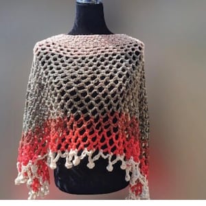 Colour Block Crochet Poncho with Pompoms by Claudia&#39;s Crochet Creations