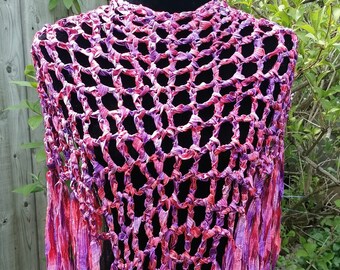 Ribbon Crochet Poncho, Pink & Purple Poncho