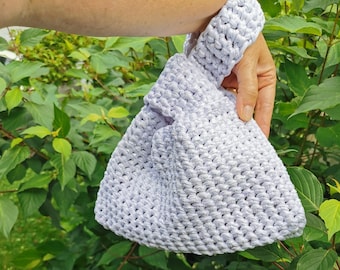 Crochet Japanese Knot Bag, Metallic Pearl Evening Purse