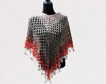 Colour Block Crochet Poncho with Pompoms by Claudia's Crochet Creations
