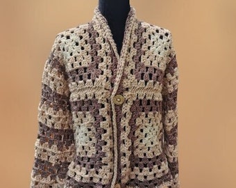 Vintage-Inspired Granny Square Cardigan: 1970's Crochet Coat, Retro Granny Square Cardigan, Crochet Jacket, Crochet Cardigan with buttons