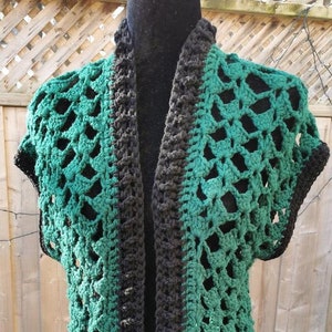 Open Lace Green and Black Crochet Vest