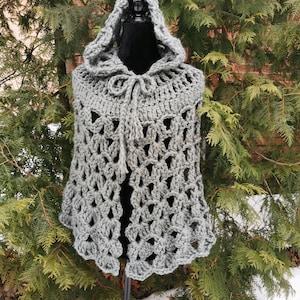 Sage Hooded Cluster Cape, Cape with Hood in Sage, Cloak with Hood, Hooded Crochet Wrap