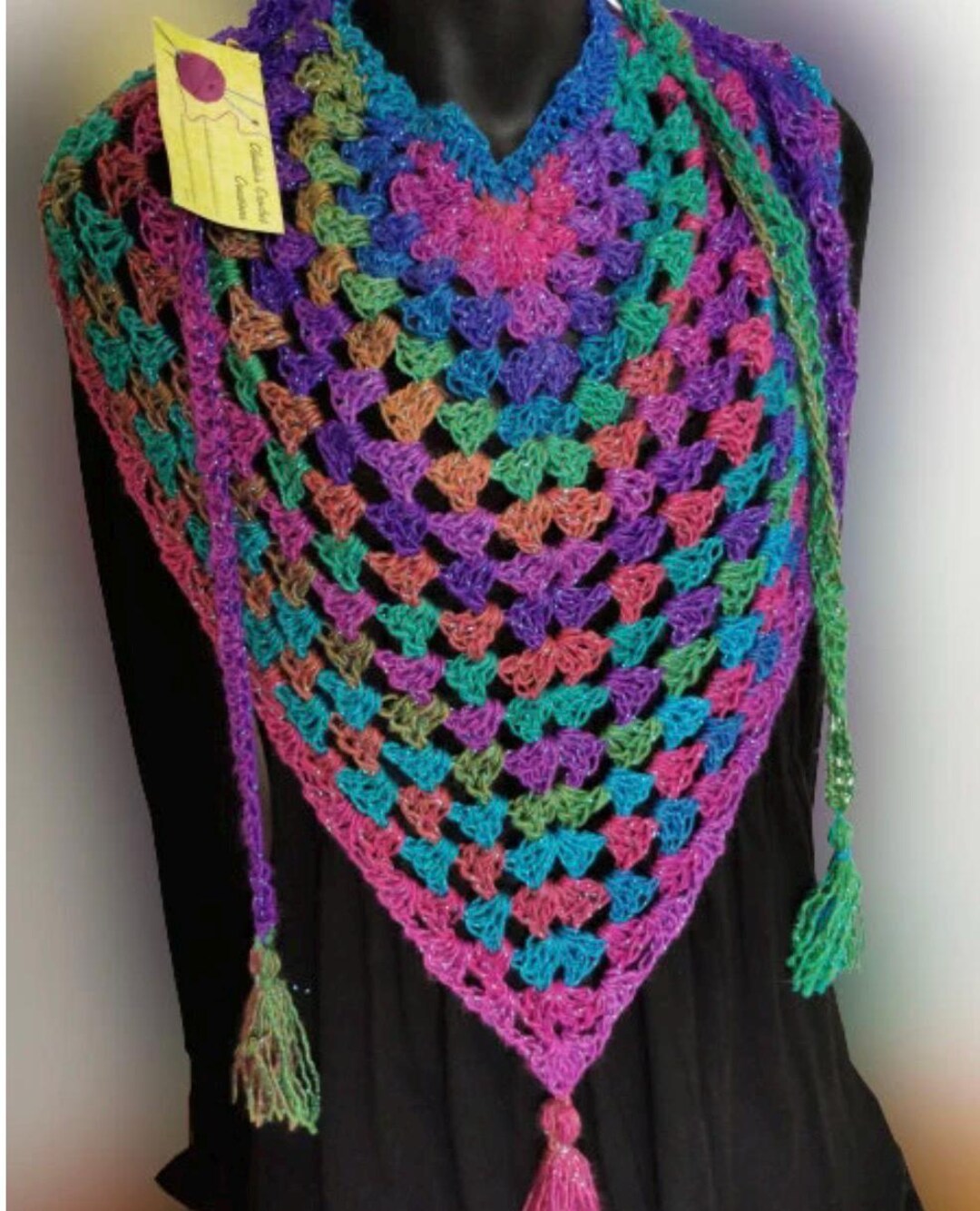 Sciarpa triangolare, cappuccio all'uncinetto, scialle all