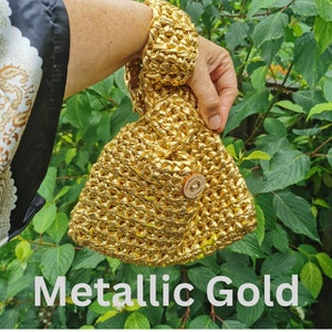 Japanischer Knoten Geldbörse, Mosu-Tasche, Gold gehäkelte strukturierte Mini-Tasche, gehäkelte Abendtasche, gehäkelte Telefontasche, metallische Kunstleder Geldbörse