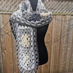 Unisex Scarf, Scarf for Him, Extra Long Crochet Scarf, Granny Square Scarf