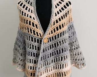 Ombre Tan and Beige Cardigan, Crochet Jacket