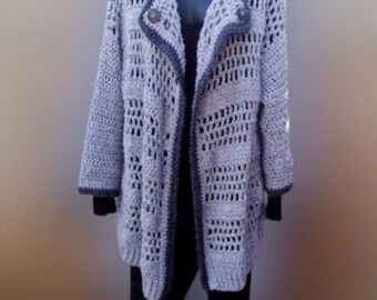 Graue lange Strickjacke, Plus size Jacke von Claudia's Crochet Creations