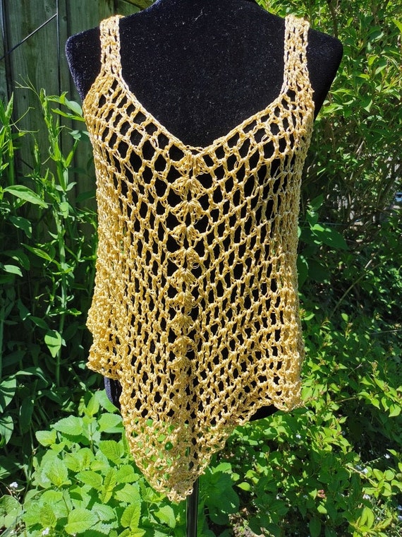 Gold Crocheted Cover Up Tank Top by Claudia's Crochet | Etsy