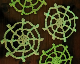 Crochet Spider Web Coaster Set (2), Glow in the Dark Crochet Spiderweb Set of 2, Handmade Spider Coaster Set