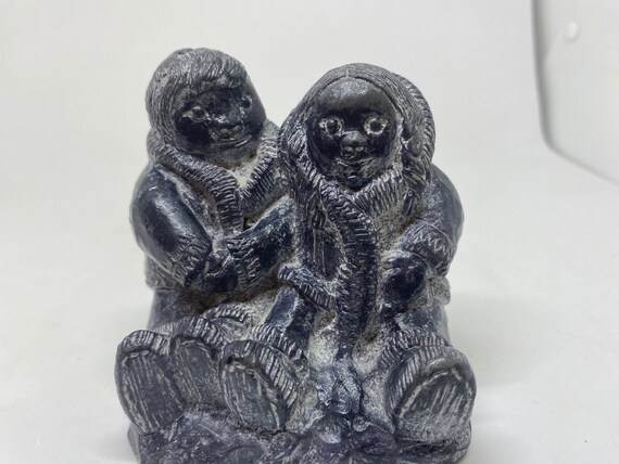 A Wolf Original Sculptures Canada Eskimo Couple Boy and Girl