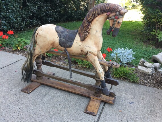 antique rocking horse with real horse hair