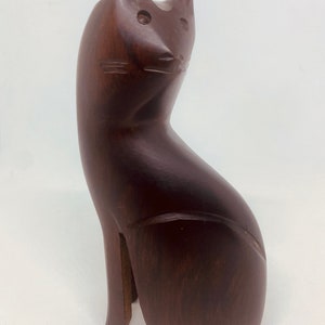 Mid Century Modern Hand Carved Sitting Cat Ironwood