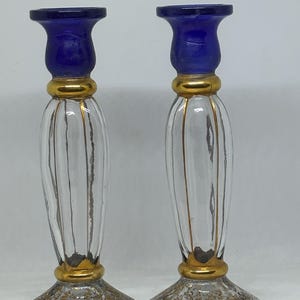 Cristallerie Kobalt Blau Gold Akzent Flecken Kristall Kerzenhalter
