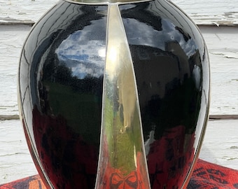 Vintage Clay - Black Fired - Metal Banded Vase