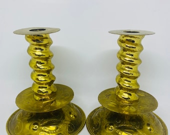 Antique Swedish Baroque Brass Candlesticks Barock Sweden Marking