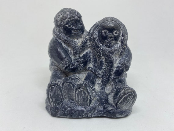 A Wolf Original Sculptures Canada Eskimo Couple Boy and Girl