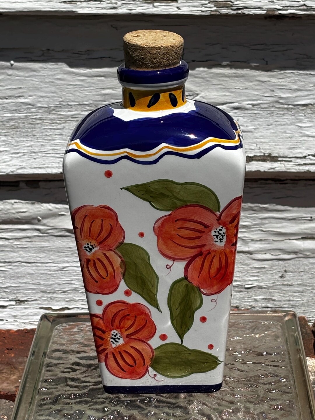 Ceramic Container With Floral Decorative Design With Cork Stopper - Etsy