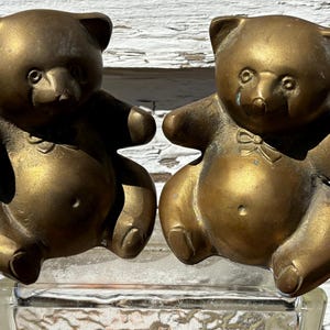 Vintage Large Solid Brass Teddy Bear Bookends