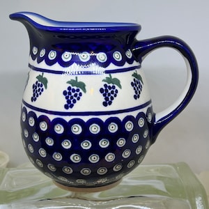 Blue Rose Polish Pottery Flowering Peacock Small Pitcher