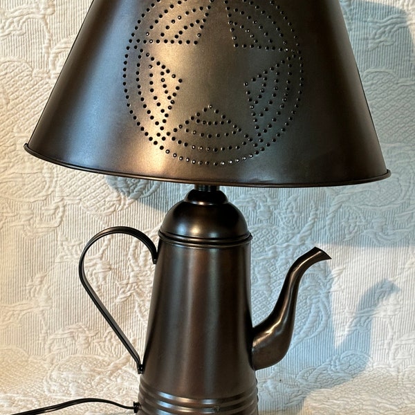 Rustic Metal Punched Star Teapot Country Style Lamp by Colonial Tin Works