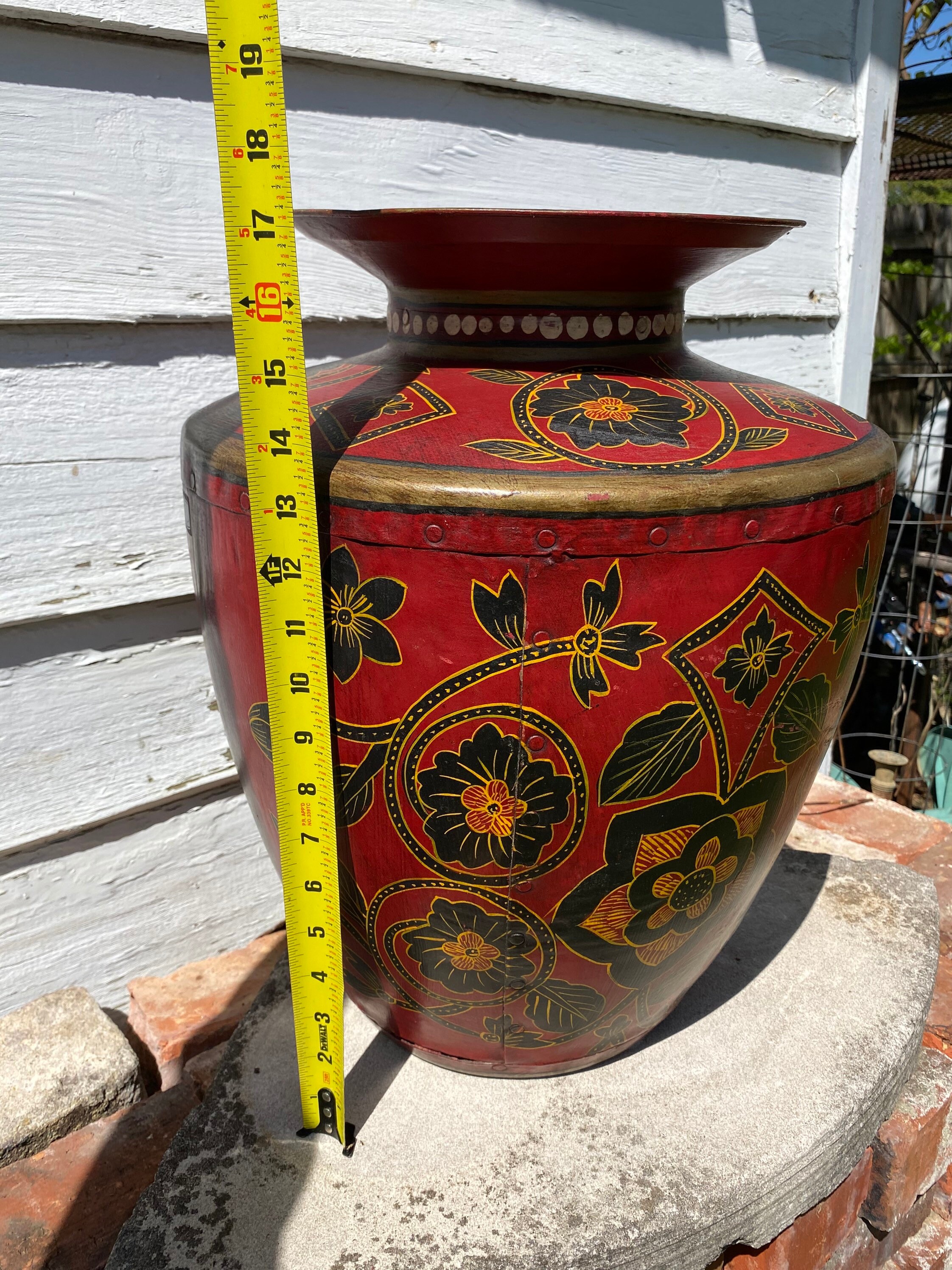 Large Metalwork Decorative Vase Handpainted Bold Floral Etsy