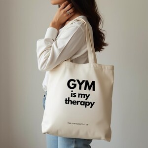 Gym is my therapy Cotton Canvas Tote Bag, Gym Bag Gift for Gym Addict, Workout Tote, Fitness Tote, Eco-Friendly Tote, Reusable Grocery Bag