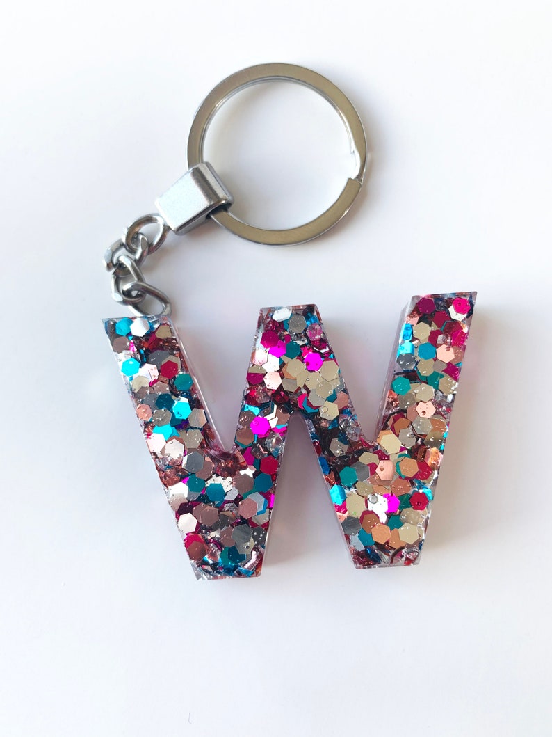 Custom Alphabet Keychain with Tassel / Glitter Resin Keychain | Etsy
