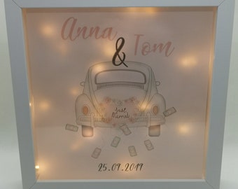 Illuminated picture frame personalized light frame gift for wedding with name and date illuminated picture night light