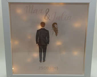 Beleuchteter Bilderrahmen personalisiert Leuchtrahmen Geschenk zur Hochzeit mit Namen und Datum Leuchtbild Nachtlicht