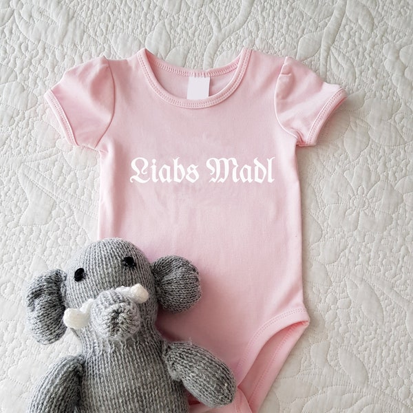 Baby bodysuit baby girl onesie with bavarian print Liabs Madl pink white