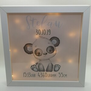 Illuminated picture frame personalized illuminated frame panda bear gift for birth or baptism with name date boy illuminated picture night light