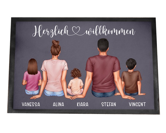 Personalisierte Fußmatte Familie Kinder Herzlich Willkommen Türmatte  Einweihungsgeschenk - .de