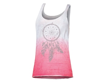 Damen Tank Top mit Traumfänger Sommertop weiß pink ombre  Verlauf Boho Tanktop Hippie