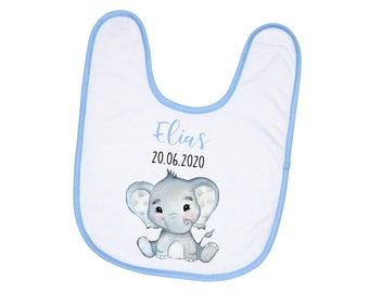 Personalized baby bib elephant with name and date of birth gift for birth baptism