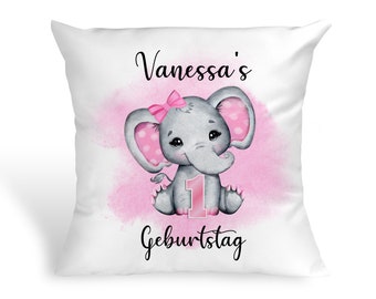 Baby Kissen zum Geburtstag Elefant personalisiert mit Name Geschenk Geburtstagsgeschenk Namenskissen