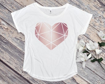 Oversize Shirt with Print geometric heart graphic tee white rosegold