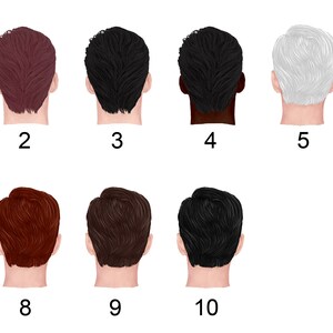 May include: Ten different back views of men's hairstyles, showing various hair colors and styles. The hairstyles are numbered 1 through 10.