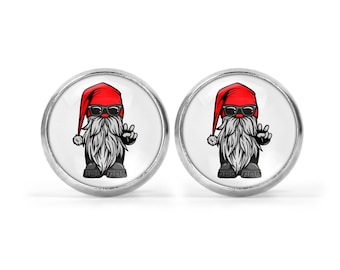 Unisex Stud Earrings with Motif Christmas Elves Gnome Christmas Earrings Stainless Steel Silver Black Earrings Cabochon