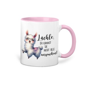 Funny coffee mug llama with saying smile you can't spit on them all pink