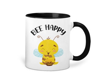 Süße Tasse mit Biene und Spruch Bee Happy Bedruckter Kaffeebecher Kaffeetasse