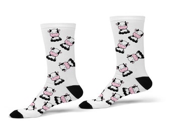 Funny printed women's socks cows white colorful funny