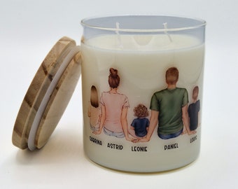 Personalisierte Kerze im Glas mit Motiv Familie Geschenkidee Wunschtext Namen