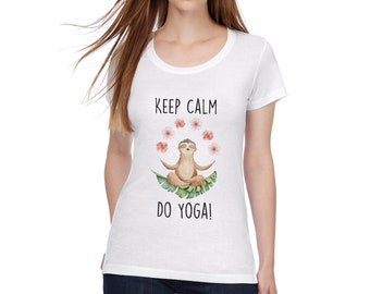 Damen T-Shirt mit Faultier und Spruch Yoga weiß S-XL