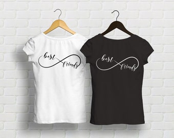 best friends tees with print infinity loop  t-shirts black and white